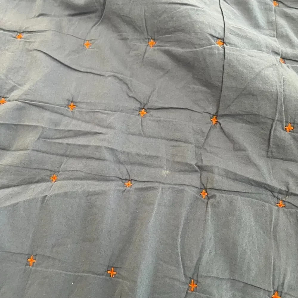 Crate & Barrel Blue Chambray Twin Quilt 66x86 in Orange Accent Stitching